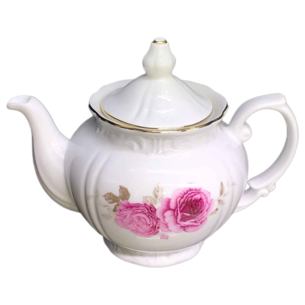 Théière de service en porcelaine blanche avec motif floral Rosaline