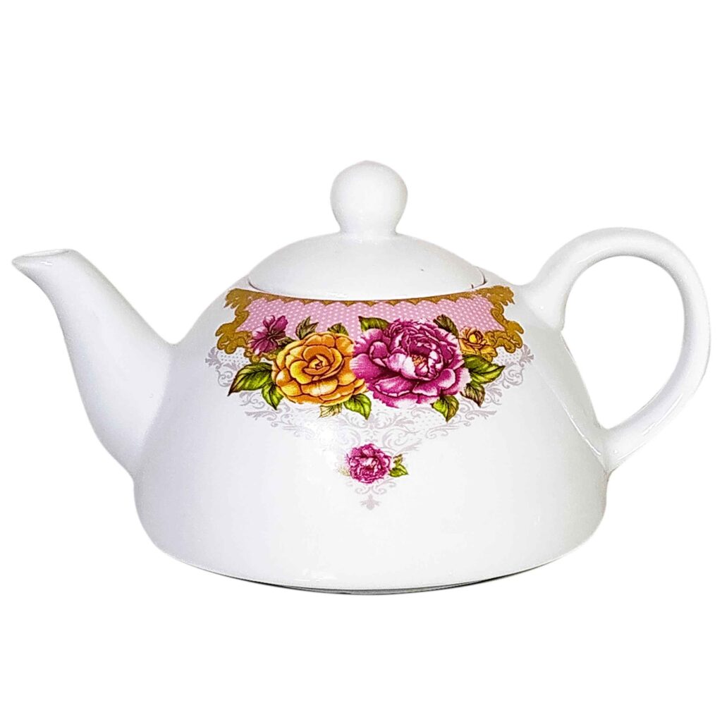 Théière de service en porcelaine blanche avec motif floral Rosita
