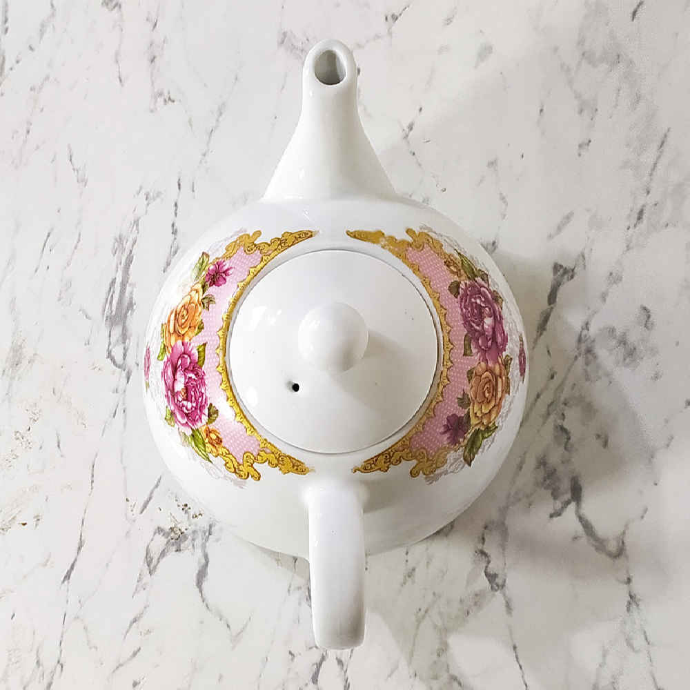 Théière de service en porcelaine blanche avec motif floral Rosita