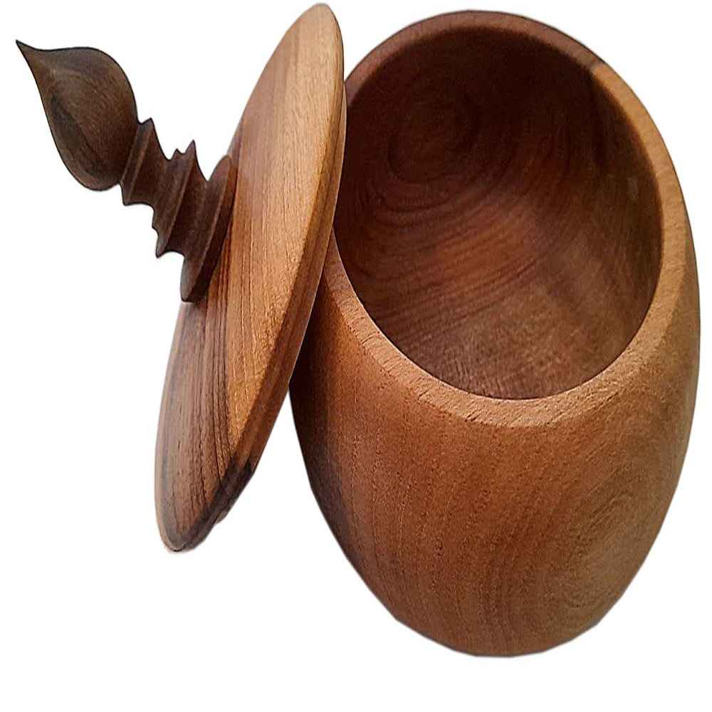 Bol à sucre en bois fait main avec couvercle – Style rustique Bahar