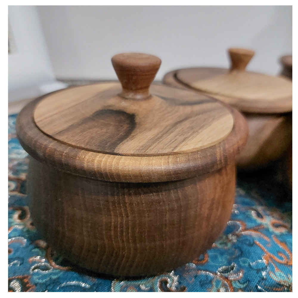 Bol à sucre en bois fait main avec couvercle – Style rustique Elahe