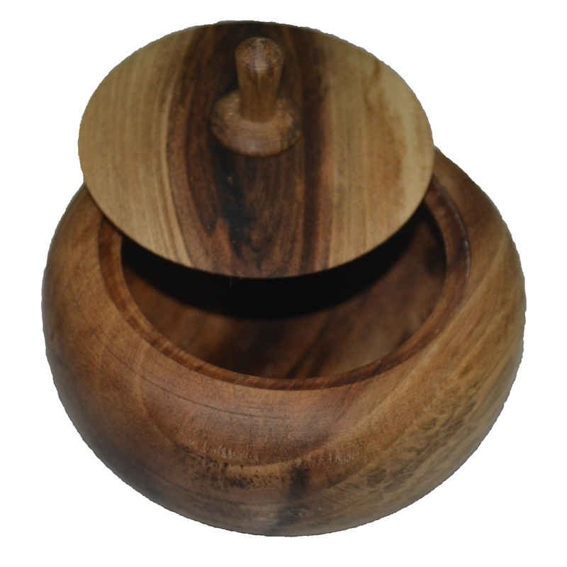 Bol à sucre en bois fait main avec couvercle – Style rustique Gharib