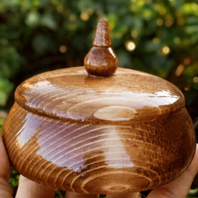 Bol à sucre en bois fait main avec couvercle – Style rustique Negin