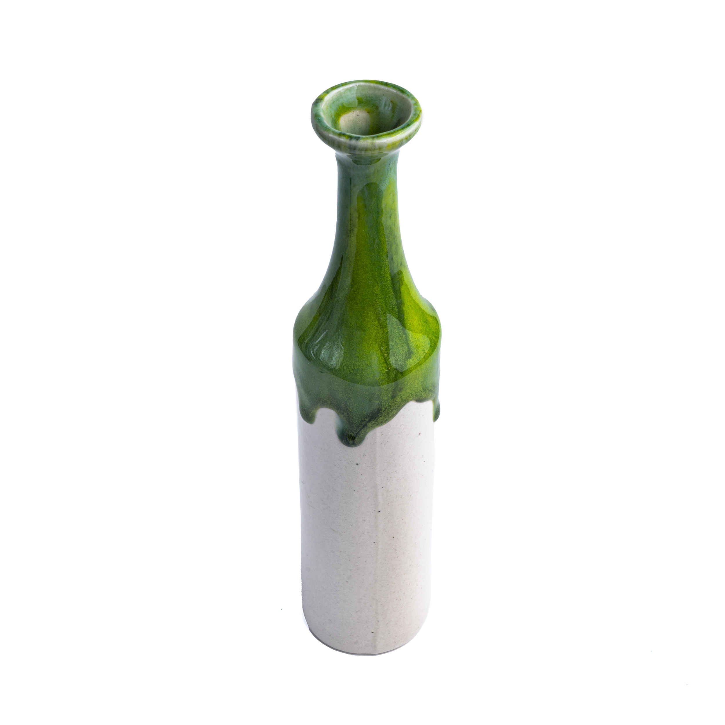 Vase à tige unique en poterie – Fait main, cadeau esthétique avec design à glaçure dégoulinante.