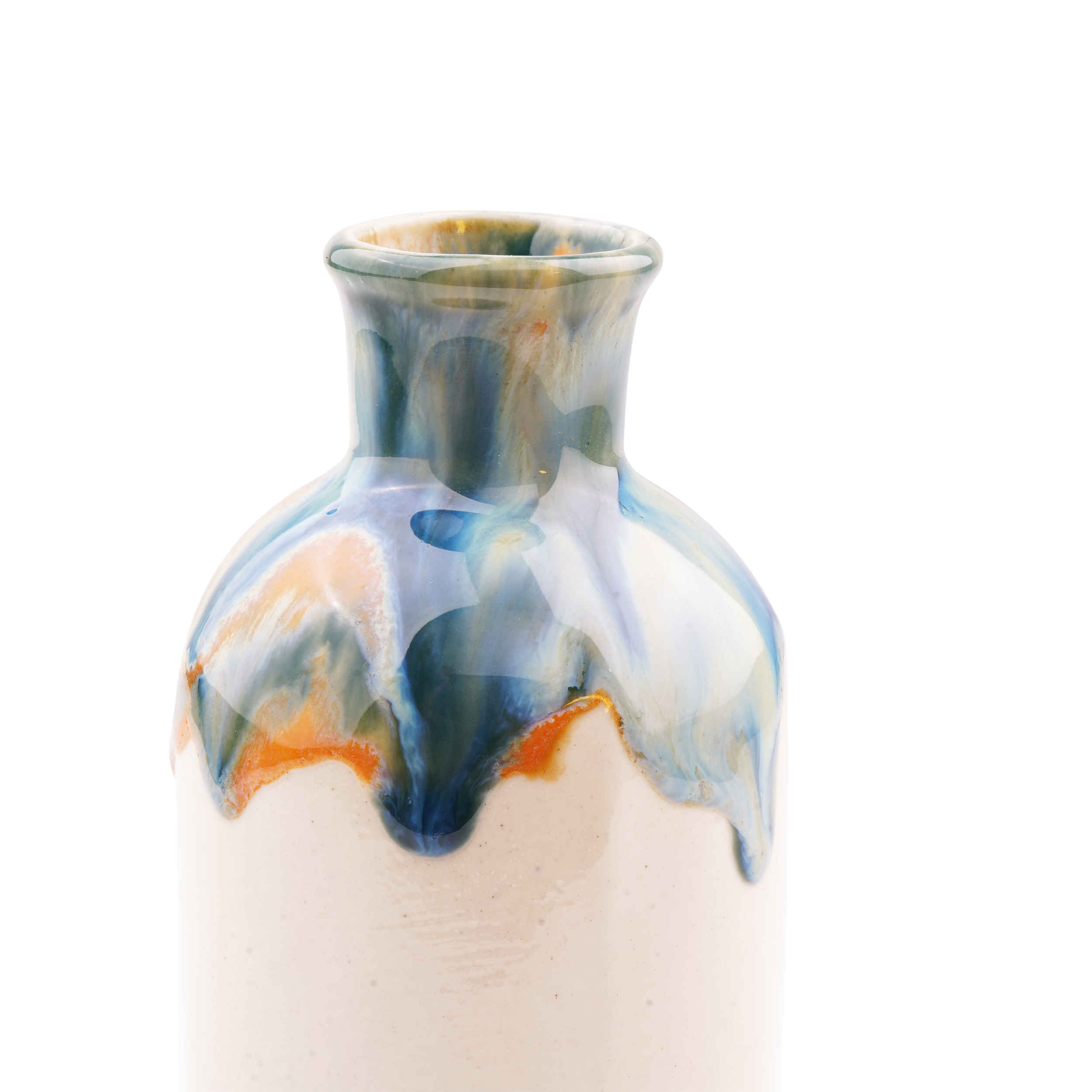 Vase décoratif à bourgeons en poterie fait main, design à glaçure dégoulinante, modèle Taranom.