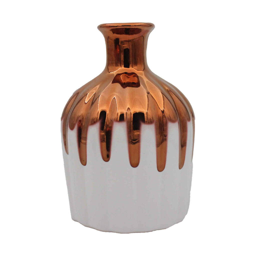 Vase à tige unique en poterie fait main, design à glaçure dégoulinante, couleur marron.