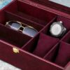 Leather Watch Box with Sunglasses Compartment and Suede Lining