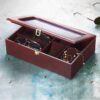 Leather Watch Box with Sunglasses Compartment and Suede Lining