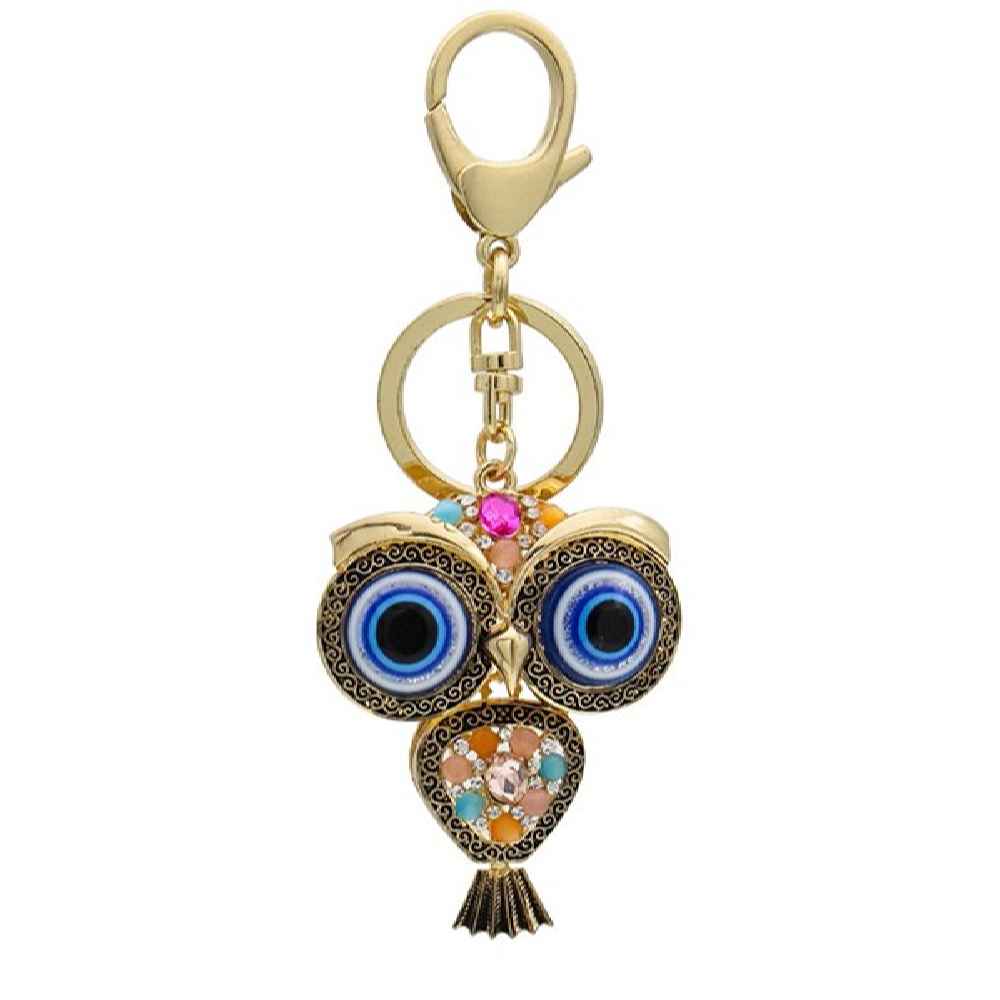 Porte-clés Métal Hibou - Design Œil Bleu