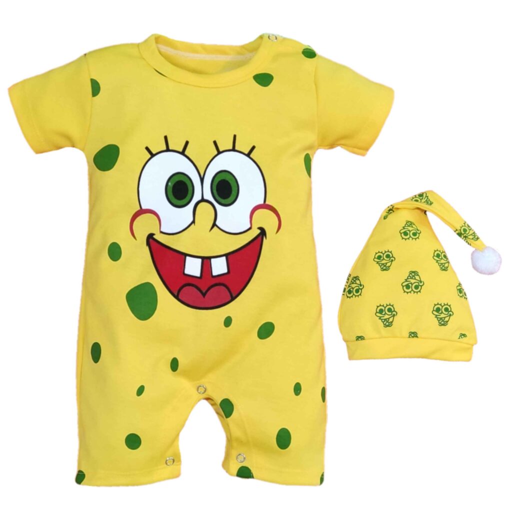 Ensemble body à manches courtes et bonnet pour nouveau-né – Modèle SpongeBob