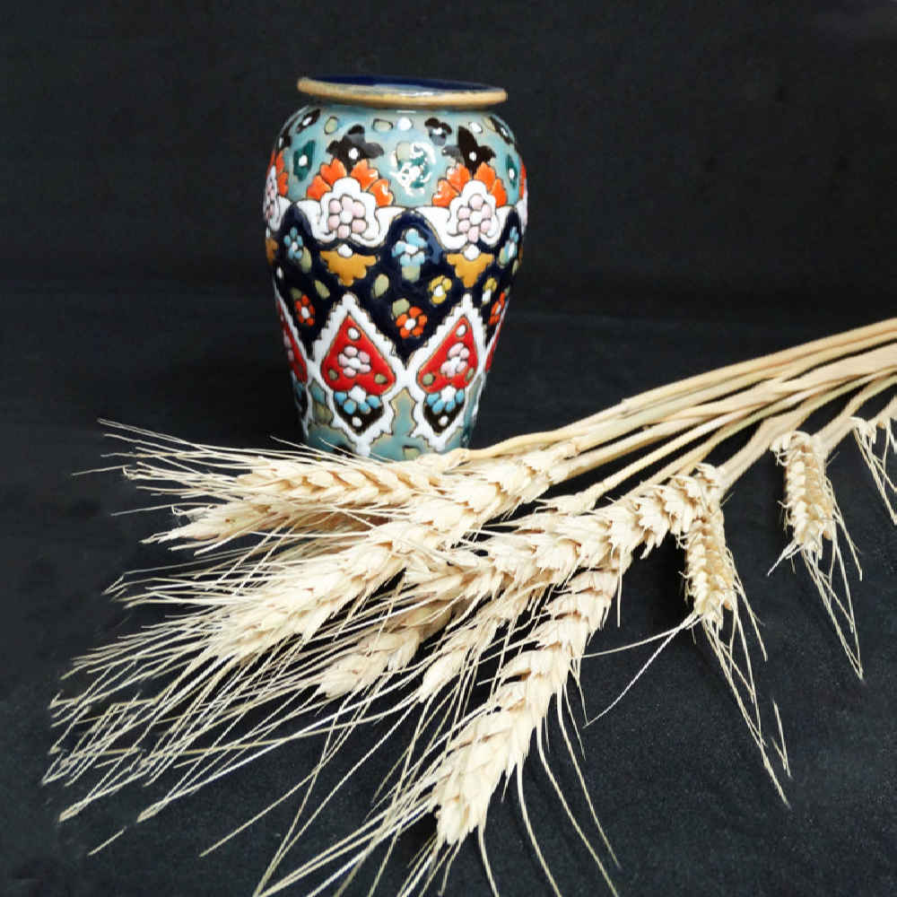 Porte-stylo en poterie persane fait main pour bureau – Émaillage Minakari, Fleurs