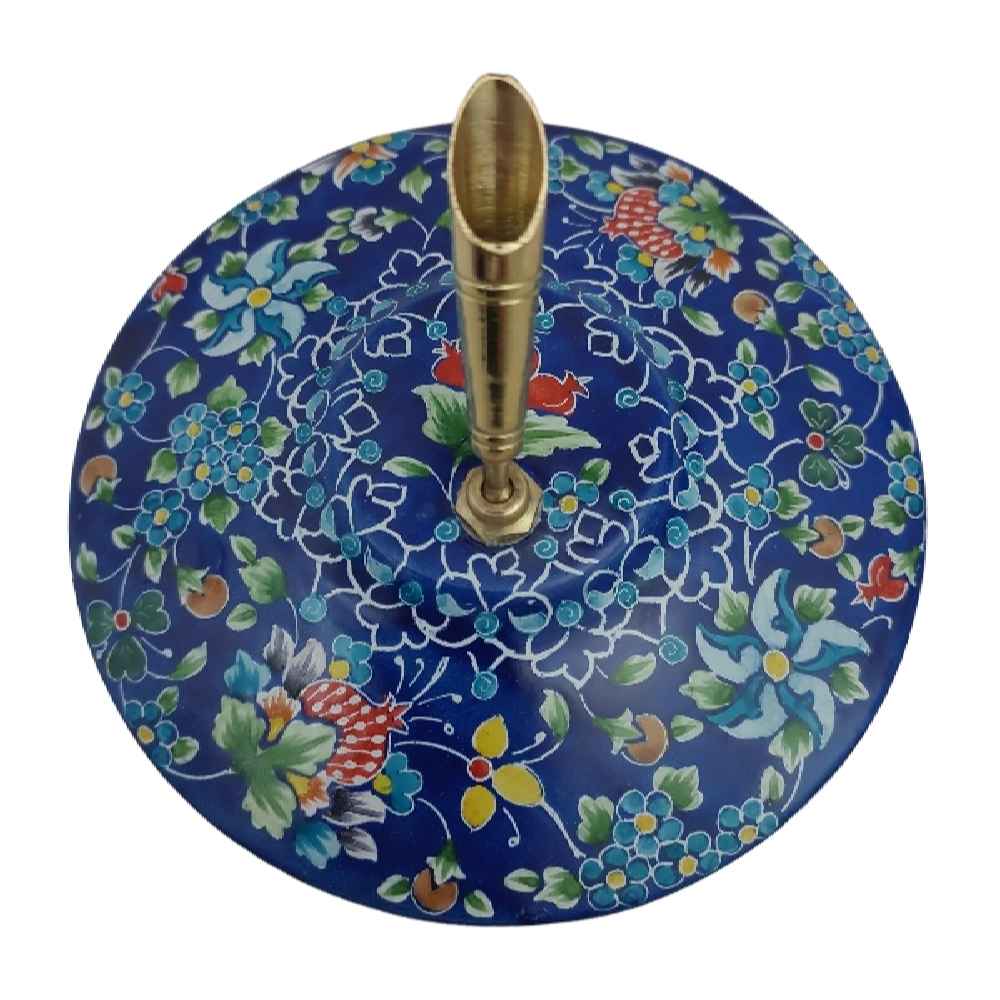 Porte-stylo en cuivre persan pour bureau – Émaillage Minakari bleu floral