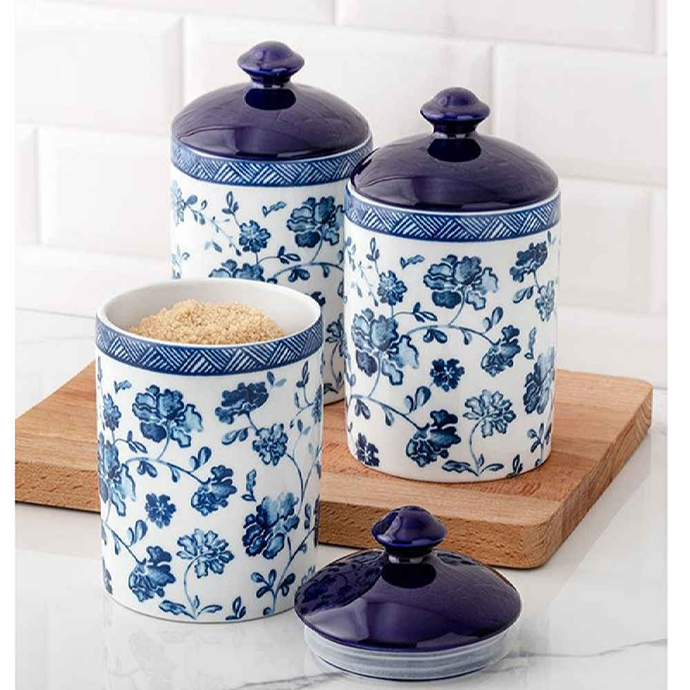 Bocal en porcelaine pour la cuisine Modèle Fleur Cruet, Ensemble de 3