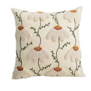 Housse de Coussin Punch Needle – Design Camomille Blanche Brodé