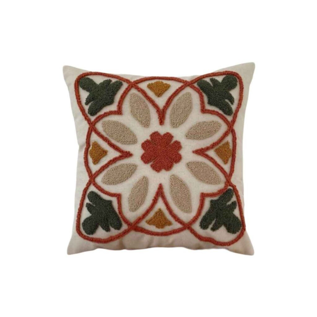 Housse de Coussin Punch Needle - Design Tissu de Coton & Traditionnel Brodé