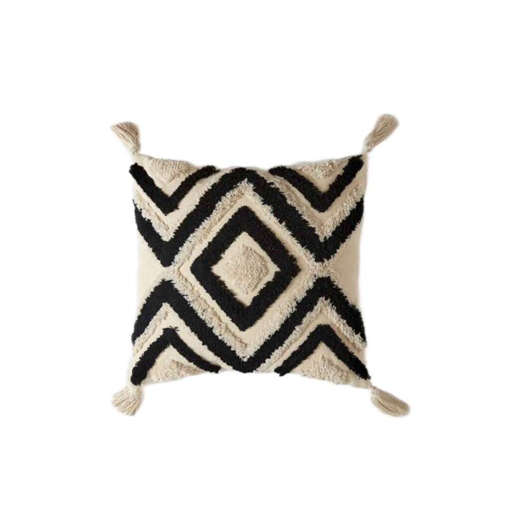 Housse de Coussin Punch Needle - Design Motif Géométrique Hamon Brodé