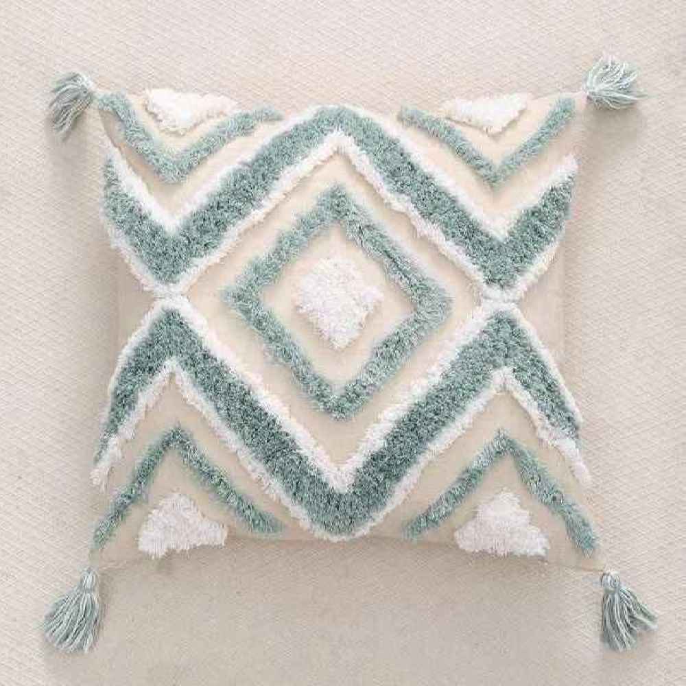 Housse de Coussin Punch Needle – Design Motif Géométrique Hamon Brodé