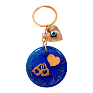 Porte-clés en résine – Design Œil Bleu et Cœur