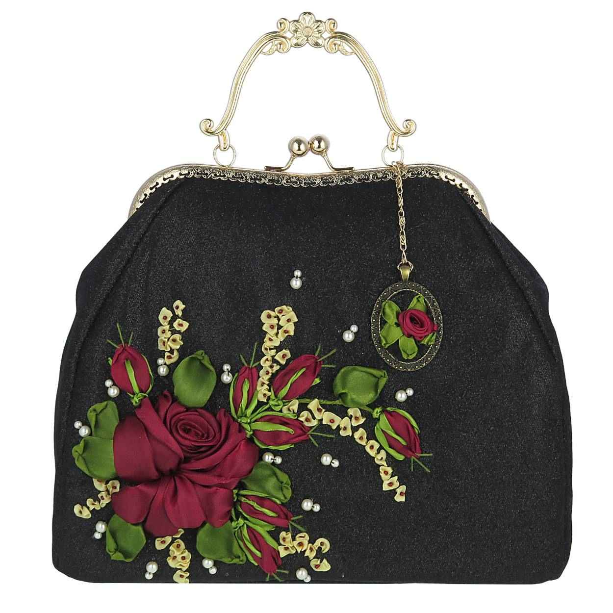 Pochette à broderie en ruban - Velours avec design Sara