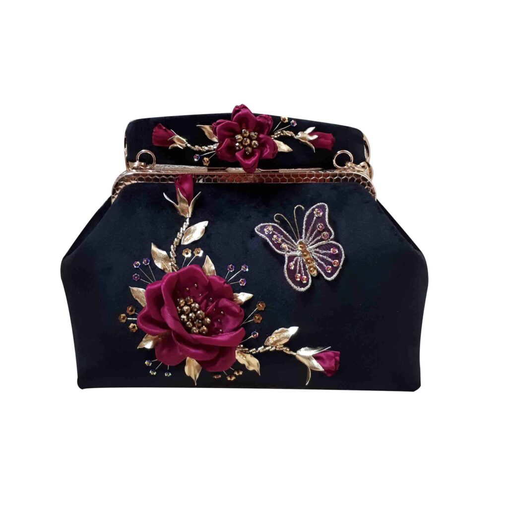 Pochette à broderie en ruban - Velours avec motif de papillon