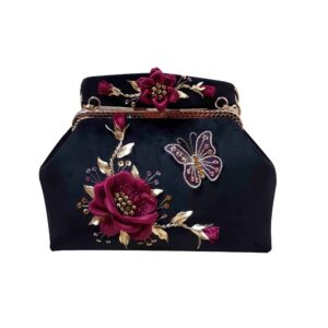 Pochette à broderie en ruban – Velours avec motif de papillon
