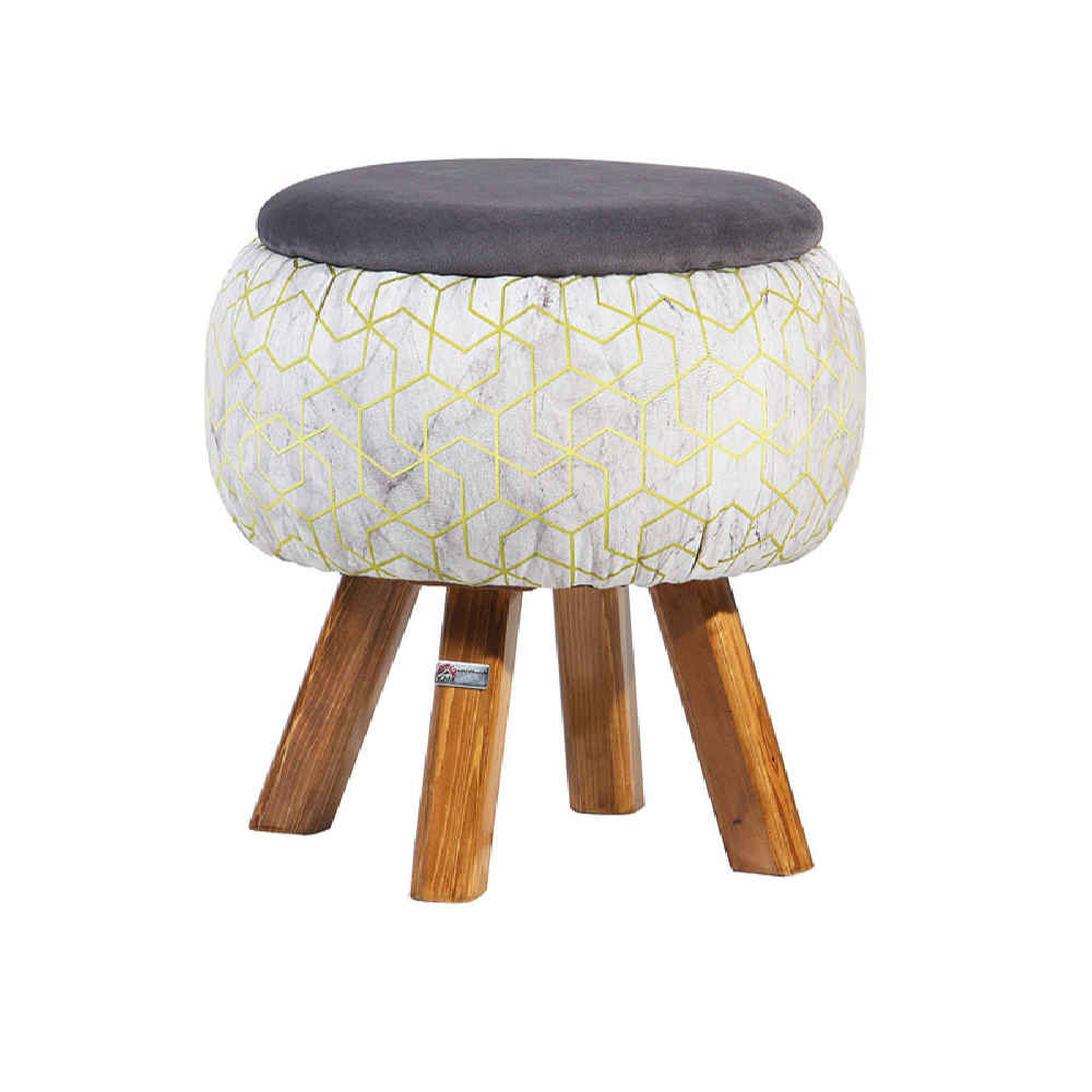 Pouf rond en velours avec pieds en bois modèle Lux