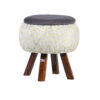 Pouf rond en velours avec pieds en bois modèle Lux
