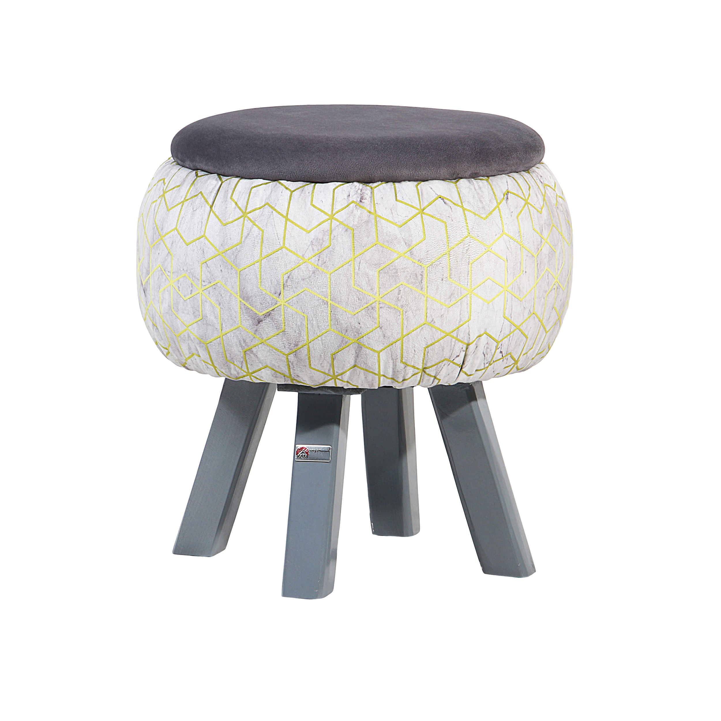 Pouf rond en velours avec pieds en bois modèle Lux