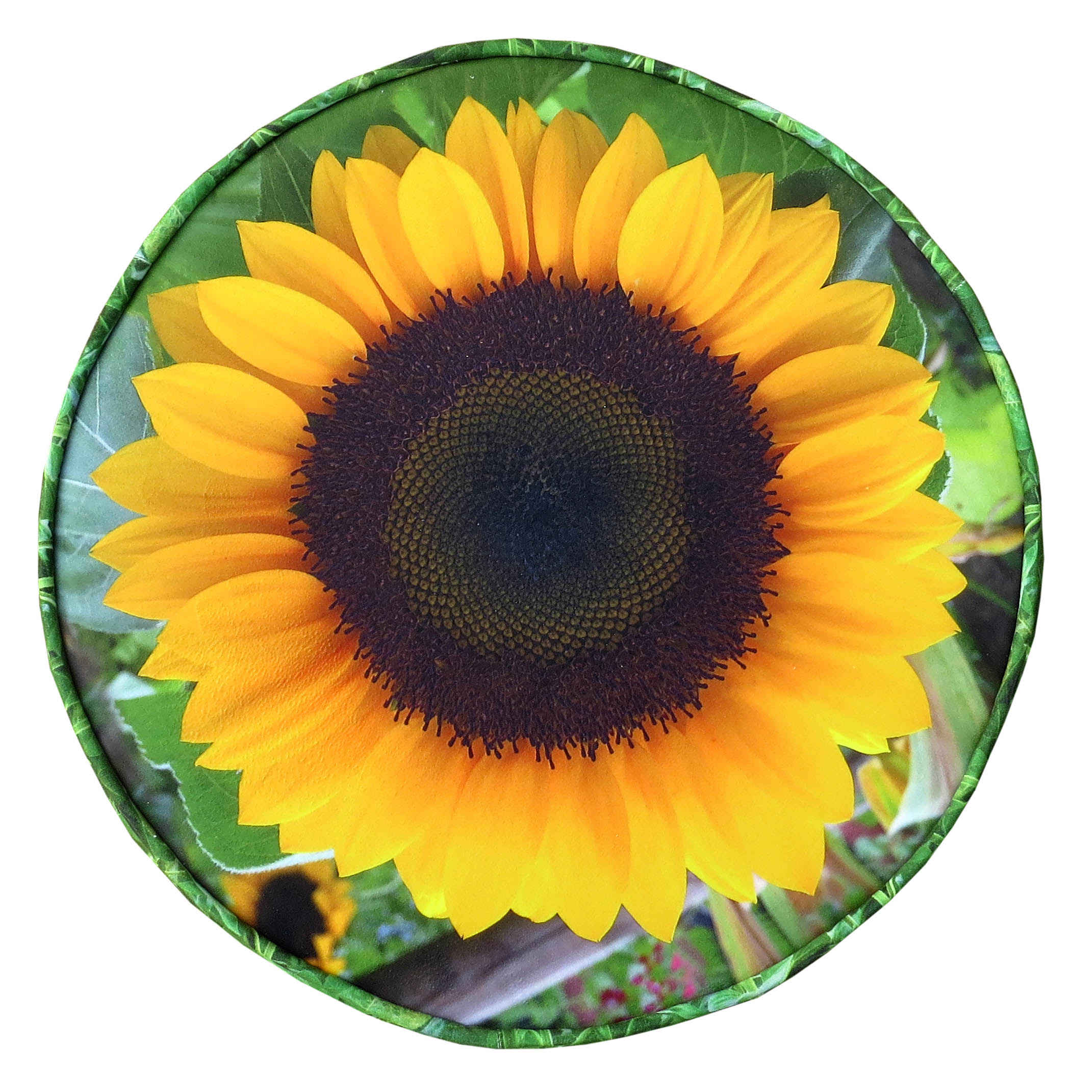 Pouf rond en velours avec pieds en bois modèle Tournesol