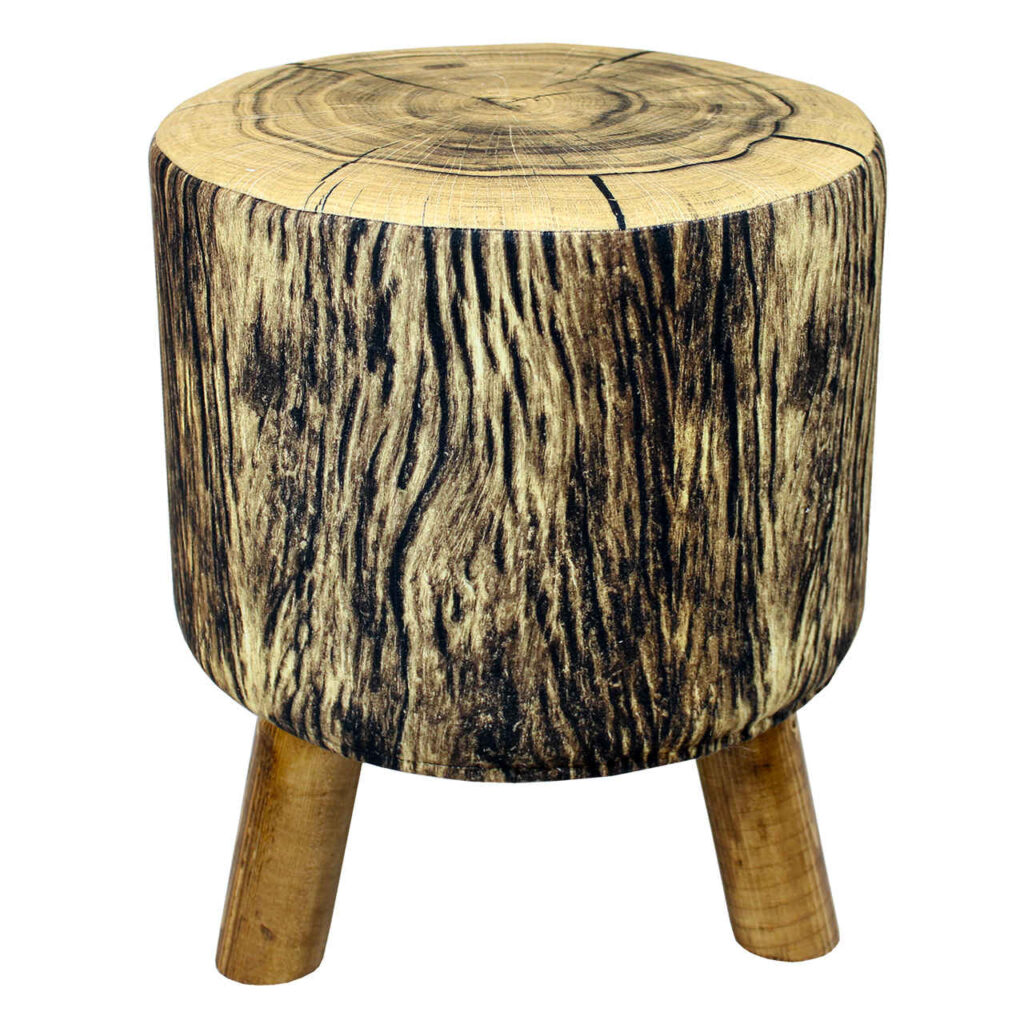 Pouf rond en velours avec pieds en bois modèle Trunk