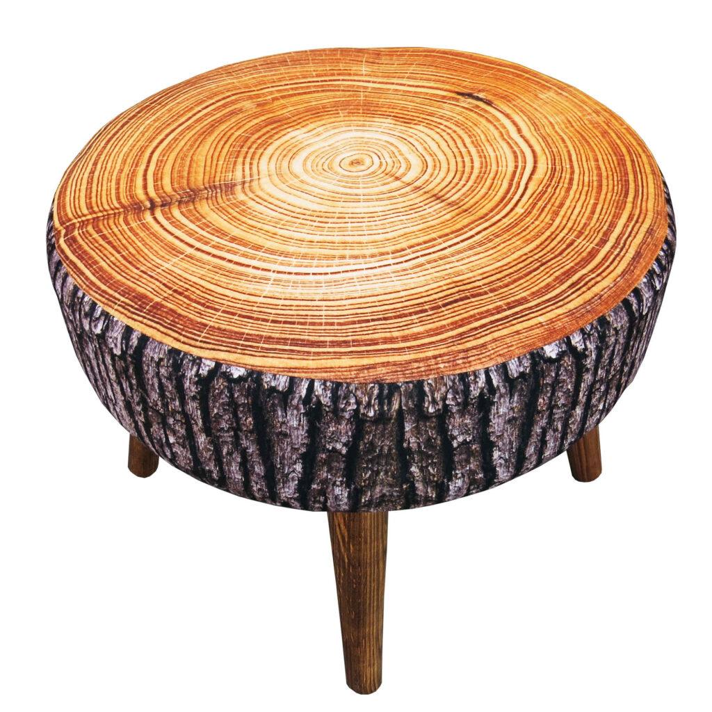 Pouf rond en velours avec pieds en bois modèle Trunk2