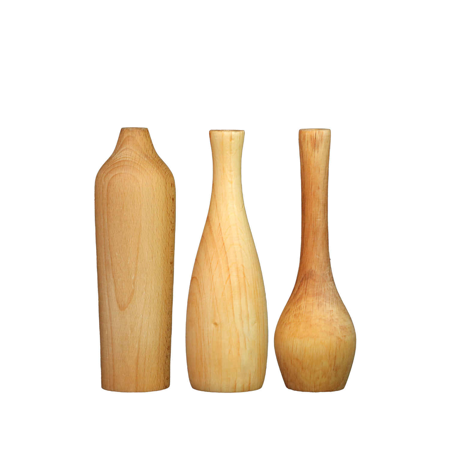 Vases miniatures décoratifs en bois faits main, en bois massif naturel – Lot de 3.