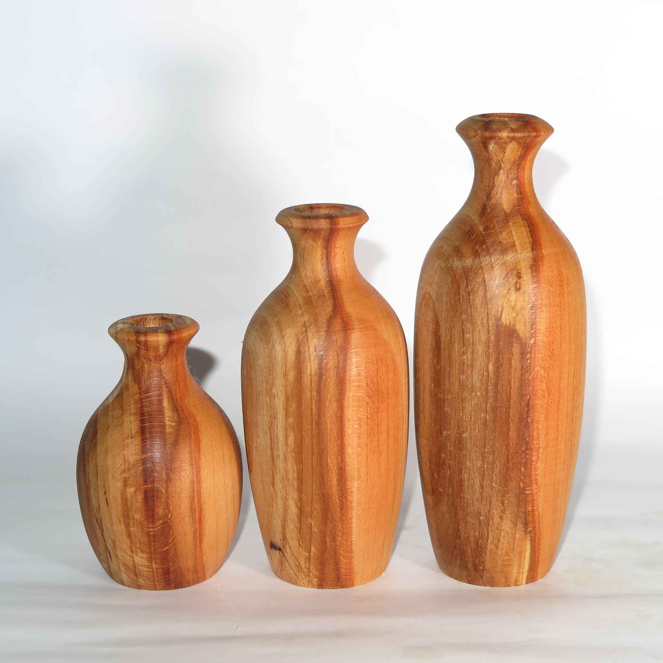 Lot de 3 vases décoratifs en bois faits main, en bois massif naturel, modèle Roya.