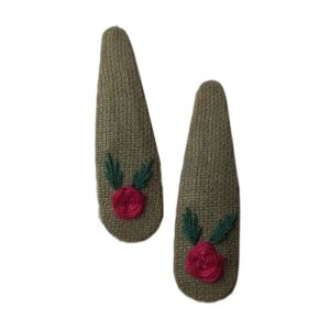 Set de Pinces à Cheveux à Clip avec Design Brodé à la Main de Fleur