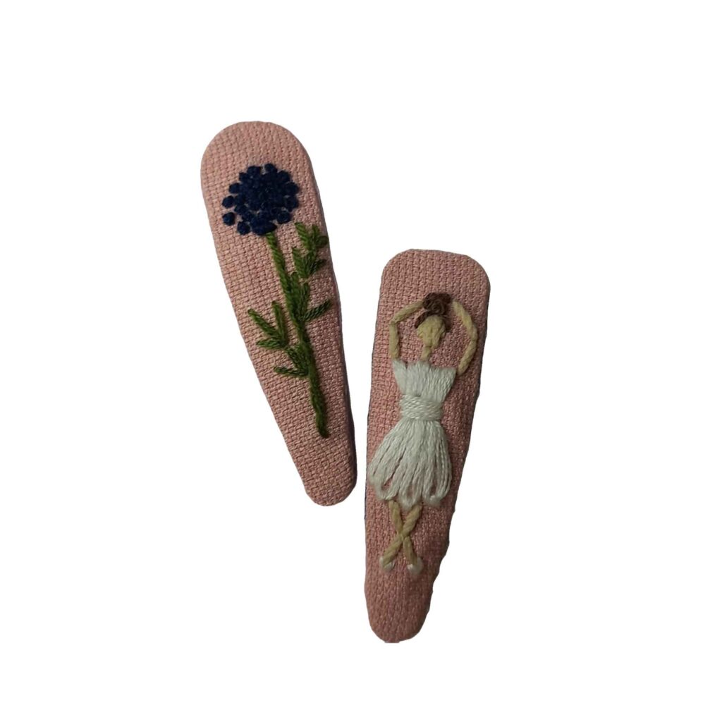 Set de Pinces à Cheveux à Clip avec Design Brodé à la Main de Fille