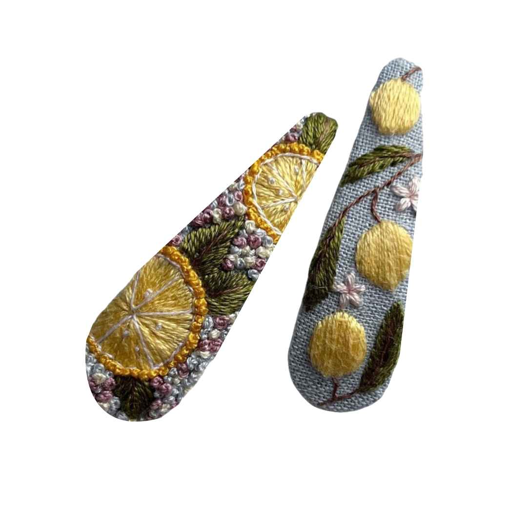 Set de Pinces à Cheveux à Clip avec Design Brodé à la Main de Citron