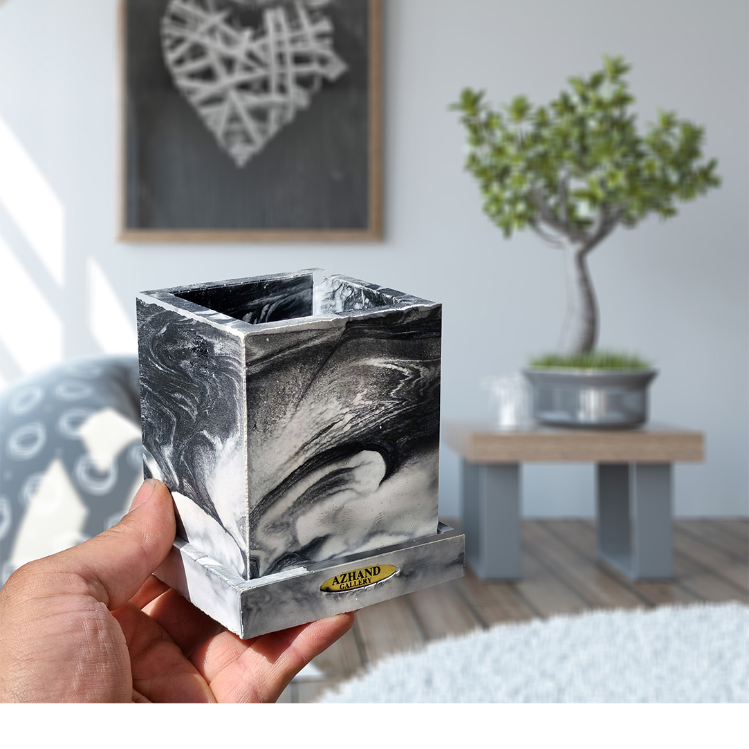 Porte-stylo en pierre pour bureau avec design marbré modèle Azhand