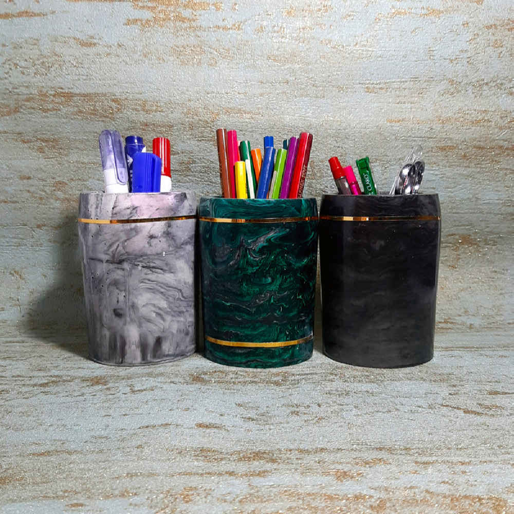 Porte-stylo en pierre pour bureau avec design marbré modèle Rasa