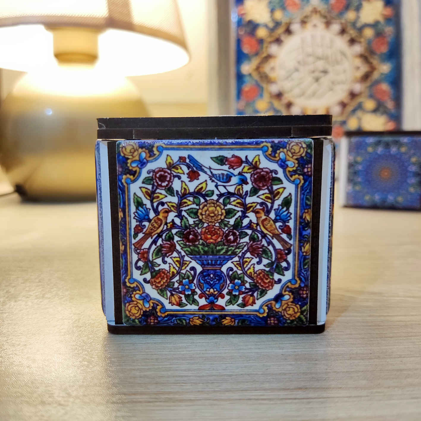 Porte-bougie en bois persan cube Tile Hami