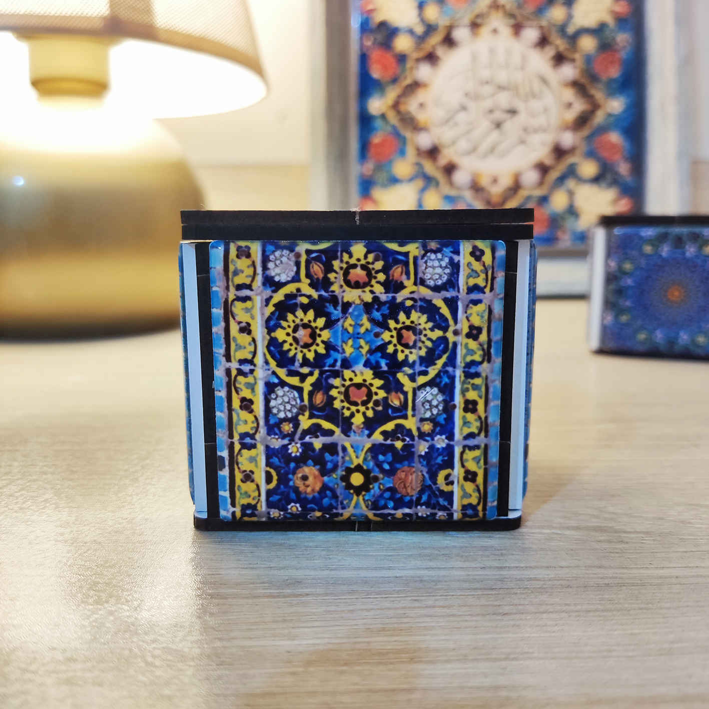 Porte-bougie en bois persan cube Tile Hasti