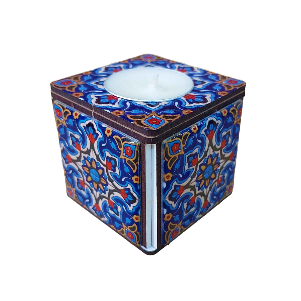 Porte-bougie en bois persan cube Tile Yasna