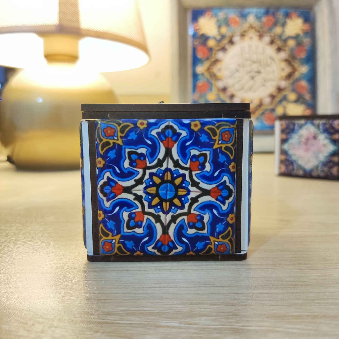 Porte-bougie en bois persan cube Tile Yasna