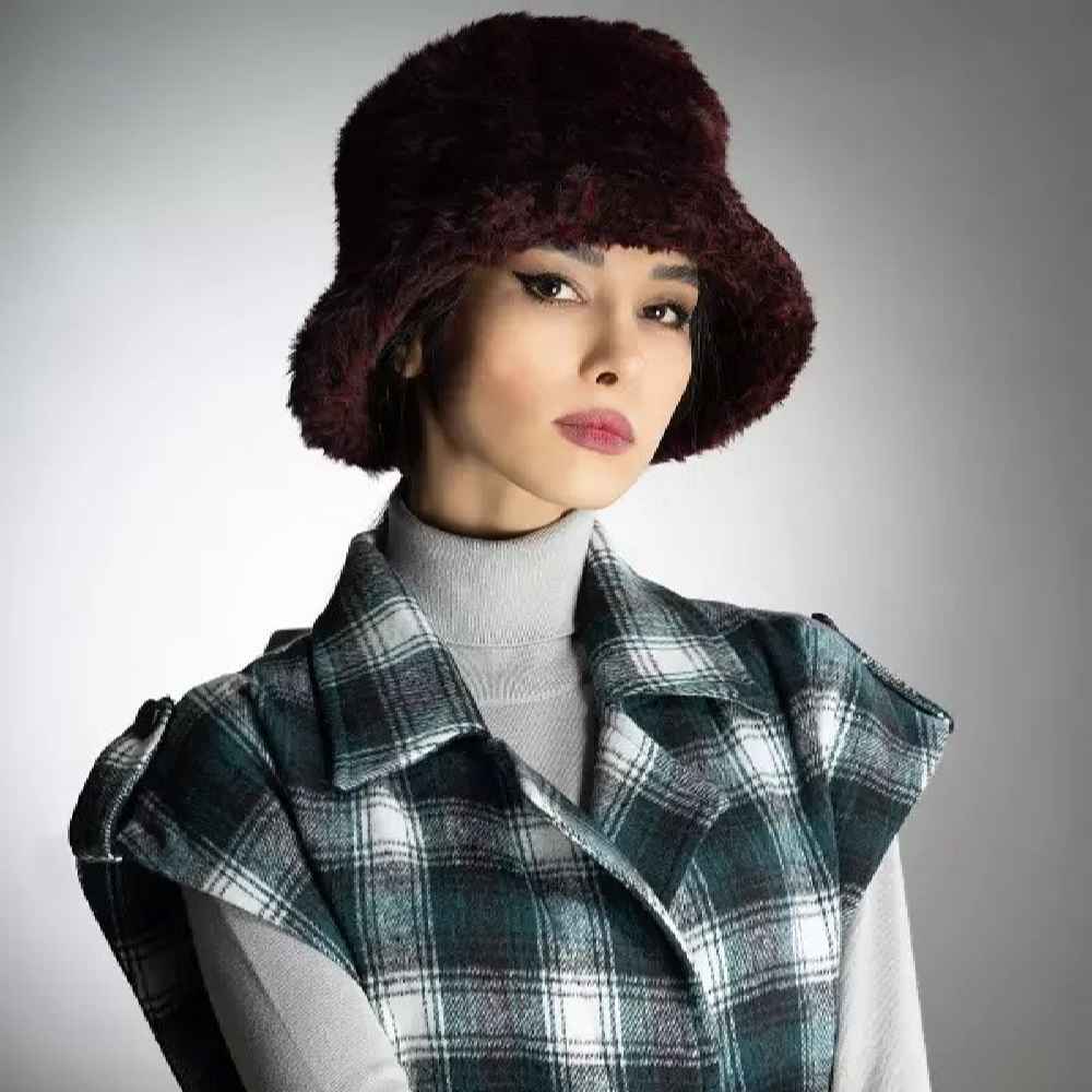 Chapeau seau en fausse fourrure pour femmes – Modèle Simple Rose