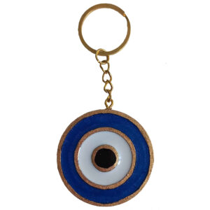 Porte-clés Œil Bleu en bois et résine – Modèle Sorena