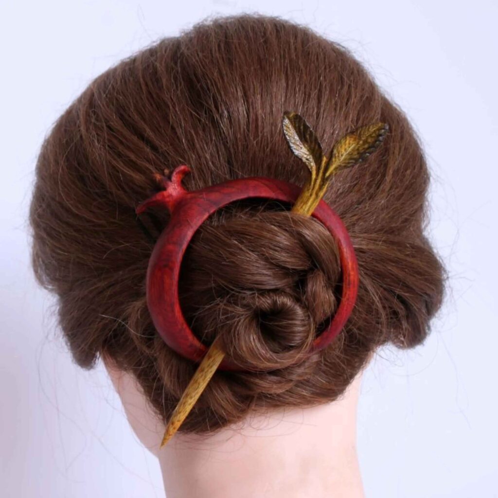 Bâtonnet de cheveux en bois sculpté avec Design Hibou Anneau