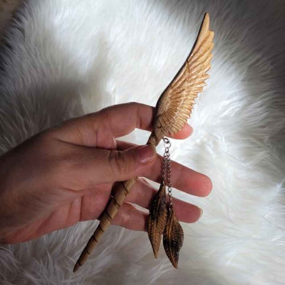 Bâtonnet de cheveux en bois fait main Design Matter Aile d’Ange Grande Taille
