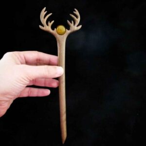 Bâtonnet de cheveux en bois fait main avec Design Corne & Pierre Agate