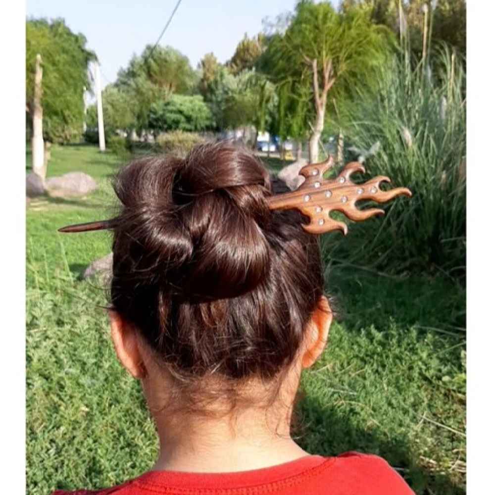 Bâtonnet de cheveux Kanzashi en bois fait main Design Matter Feu Grande Taille