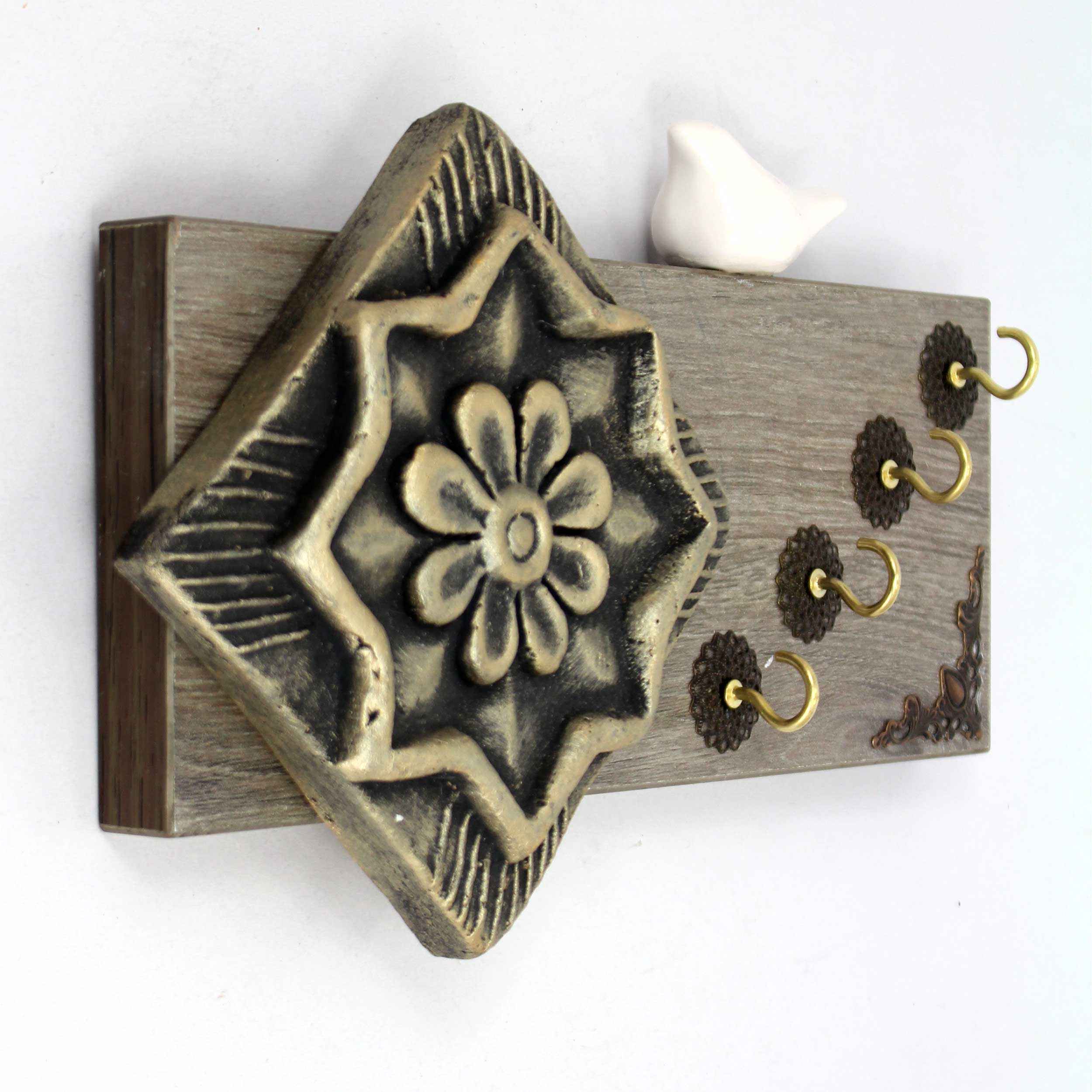 Porte-clés mural décoratif et fait main avec design Oiseau