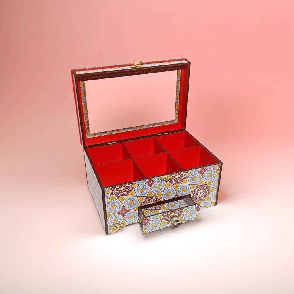 Boîte à montres en bois – 2 niveaux, 6 emplacements, inspirée de l’art persan